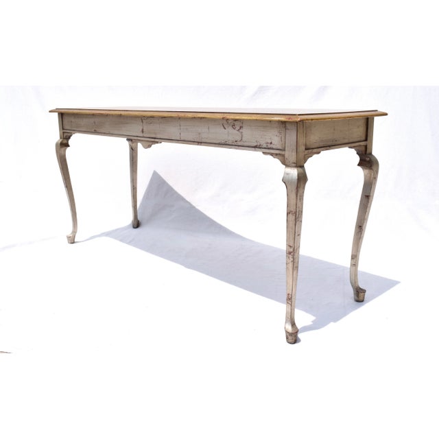 Wood Vintage Gilt Console Table Hollywood Regency Style, Antiqued Silver and Gold For Sale - Image 7 of 10