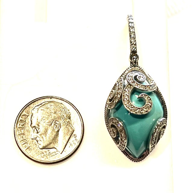 Persian Turquoise Diamond Pendant Earrings 14k WG 26.85 TCW Certified For Sale - Image 13 of 15