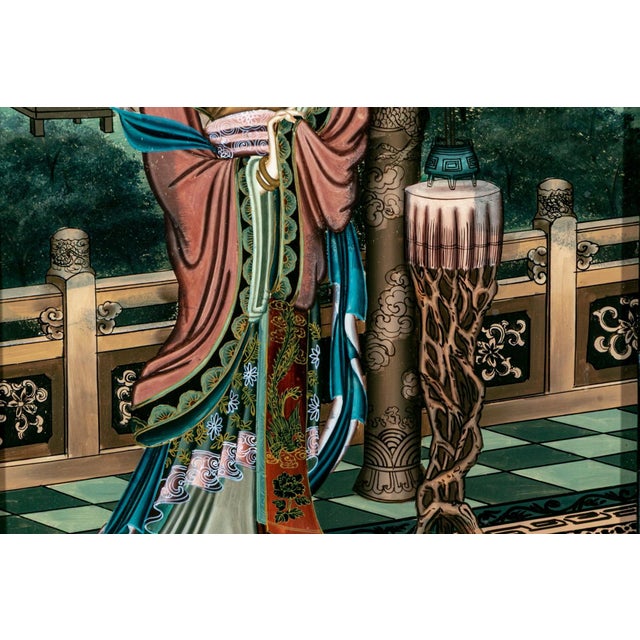 Chinese Reverse Painting on Glass of a Court Lady Framed, Circa 1930–1940s For Sale In Raleigh - Image 6 of 7
