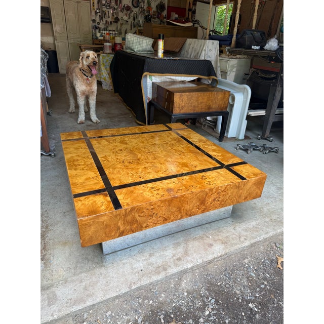 Milo Baughman Attr Burlwood & Chrome Floating Coffee Table Vintage Mid Century For Sale - Image 12 of 12