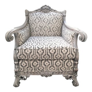 1940s Vintage Baroque Hand-Carved Lounge Chair For Sale