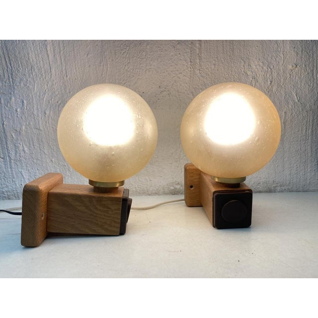 Wood Wall Lamps in Oak and Glass from Temde Leuchten, 1970s, Set of 2 For Sale - Image 7 of 10