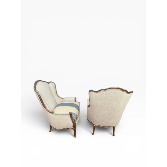 Pair of Early 20th Century Louis XV–Style Wingback Bergère Chairs With Gilt Frames For Sale - Image 10 of 17