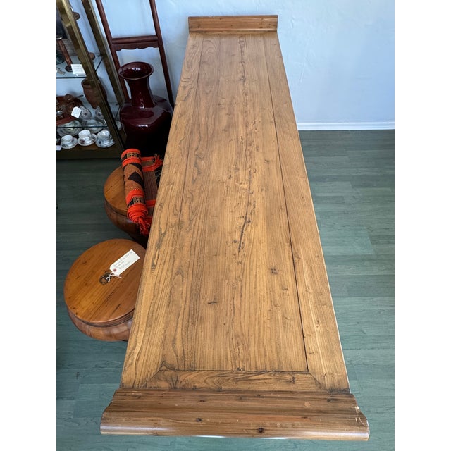 Chinese Large Chinese Elmwood Sideboard Credenza With Carved Taotie Masks, 1950s For Sale - Image 3 of 11