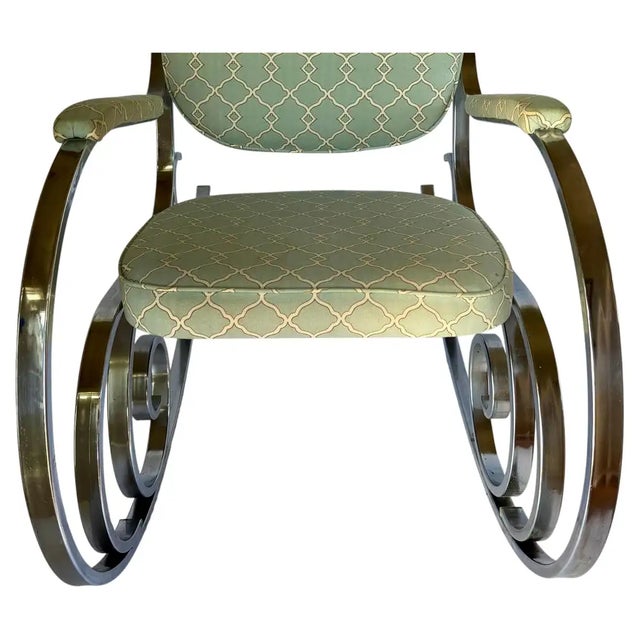 Mid-Century Hollywood Regency Style Polished Nickel Scroll Rocking Chair For Sale In Philadelphia - Image 6 of 12