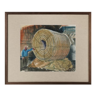 "Showing Size of Circumference" Mid Century Wpa Watercolor For Sale