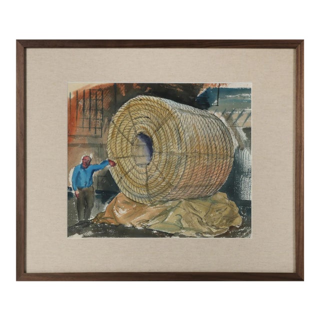 "Showing Size of Circumference" Mid Century Wpa Watercolor For Sale