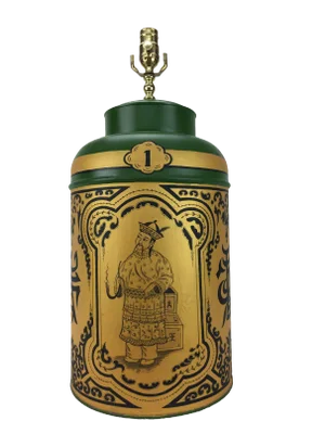 1970s Vintage English Export Chinoiserie Tea Caddy Lamp