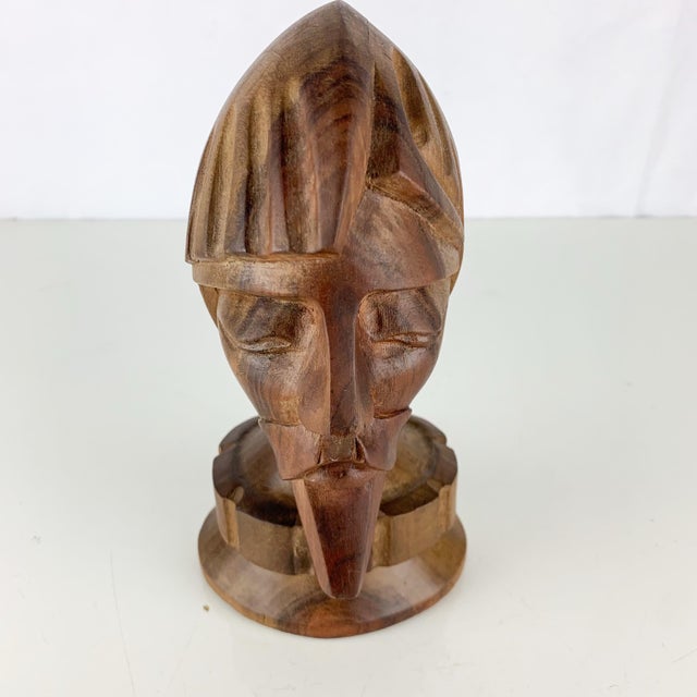 Fantastic vintage hand carved wooden Don Quixote like statue figure with beard, on base. Love the lines and details. Great...