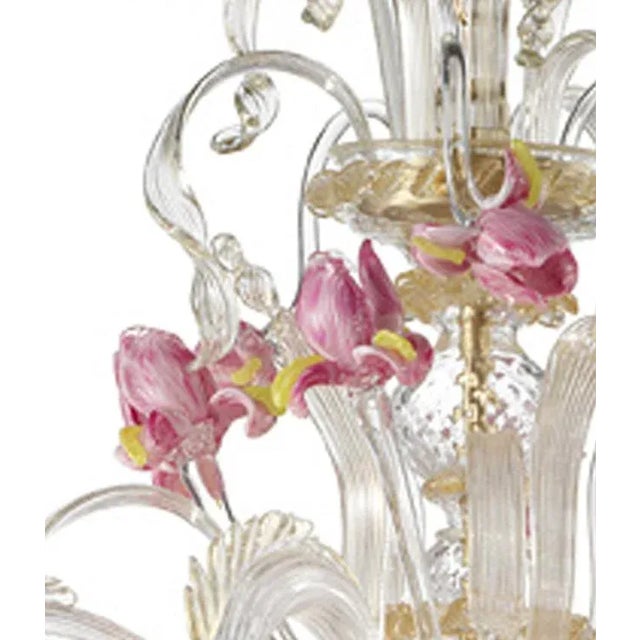 Contemporary Venetian Pink Floral Murano Glass Chandelier For Sale - Image 6 of 12