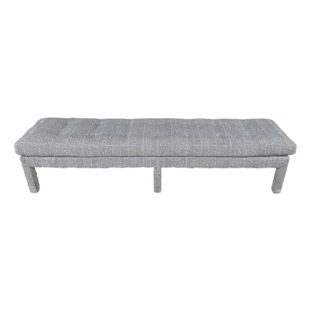 XL Navy Blue & Beige Wool Herringbone Pattern Bench For Sale