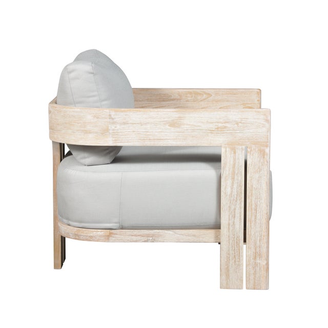 2020s Paradiso Outdoor Solid Teak Wood Chair Natural Look - Light Grey Fabric For Sale - Image 5 of 9