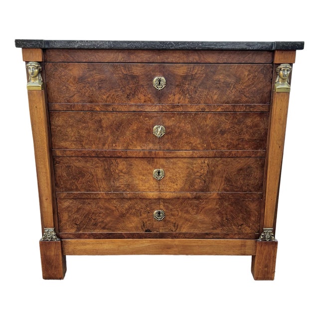 French 19th Century Empire Marble Top Burl Walnut Commode For Sale