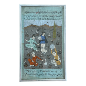 Indo-Persian Gouache Manuscript Painting Antique 19th Century