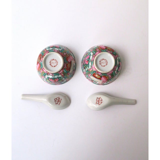 Famille Rose Bowl and Spoon Porcelain, Hong Kong Export, 2 Avail. For Sale - Image 9 of 9