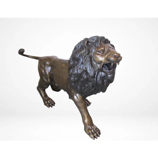 Pair of Monumental Bronze Lions For Sale - Image 4 of 10
