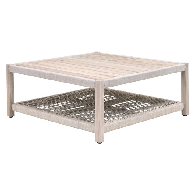 Wrap Outdoor Square Coffee Table, Taupe & White Flat Rope For Sale - Image 4 of 9