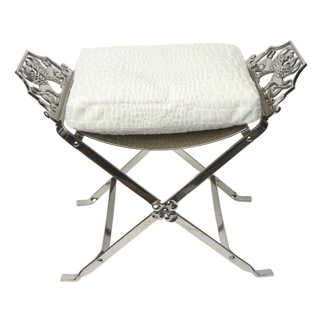 Vintage Art Deco Nickel Silver Griffin and Gargoyle Bench With Cushion For Sale