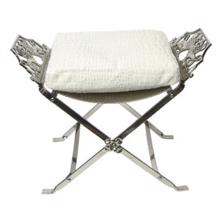 Vintage Art Deco Nickel Silver Griffin and Gargoyle Bench With Off White Cushion Style of Oscar Bach For Sale