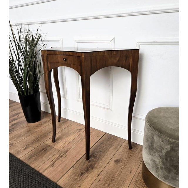 Wood Mid-Century Modern Italian Wood Inlay Wall Console Table 1960s For Sale - Image 7 of 11