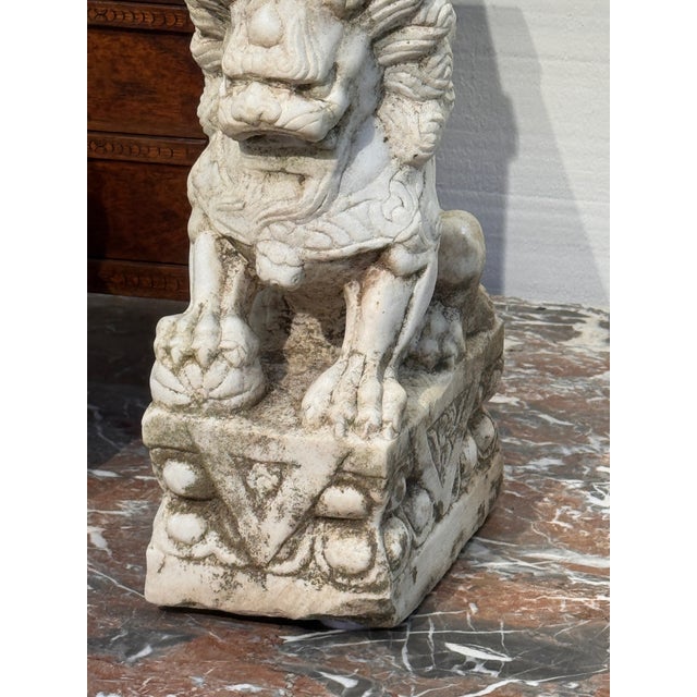 White Mid 19th Century Pair of Marble Foo Dogs For Sale - Image 8 of 9