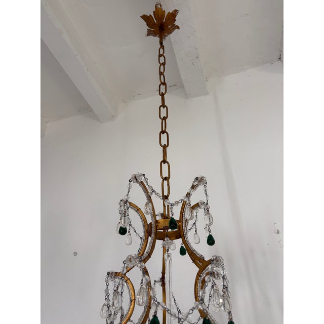 French Forrest Green Murano Drops Beaded Chandelier Crystal Swags C 1920 French For Sale - Image 3 of 9