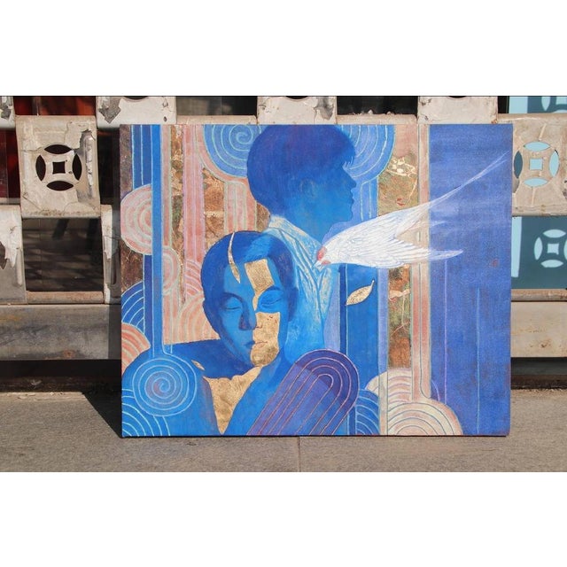 "White Swallow" 白燕 is an original mineral pigment (岩彩) painting created by the artist Ren Shaoshi 任少石. Size: 40 cm x 50...
