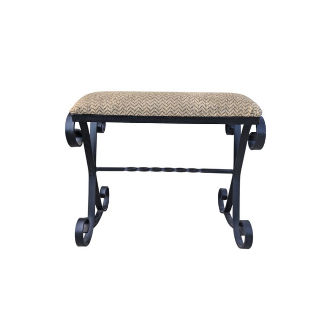 Mid Century Wrought Iron Scrolled Ottoman Footstool For Sale In Charlotte - Image 6 of 16