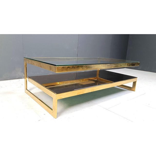 Metal Vintage 23kt Gold 2-Tier Coffee Table from Belgochrom, 1970s For Sale - Image 7 of 11