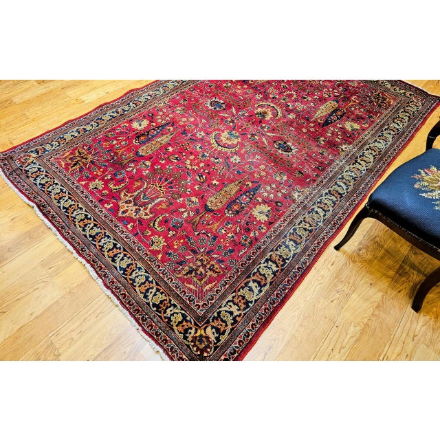 Textile Antique Persian Khorassan Rug, Hand-Knotted Wool, Tree of Life Pattern, Crimson Red & Blue, 6x9 For Sale - Image 7 of 18