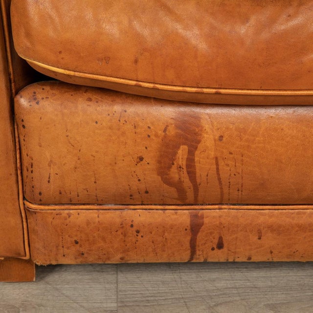 French 2-Seater Tan Sheepskin Leather Sofa For Sale - Image 9 of 16
