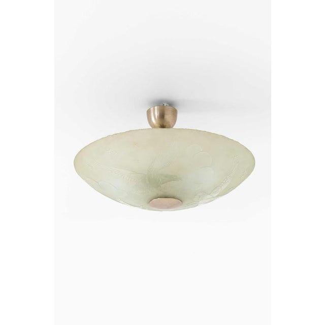 Scandinavian Modern Flush Mount in Glass and Nickel-Plated Metal, 1940s For Sale - Image 3 of 11