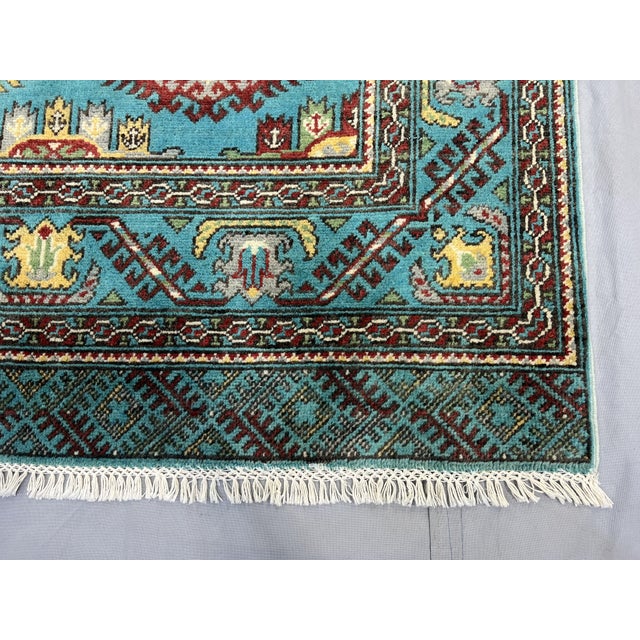 Turquoise Kazak Wool Rug With Repeating Medallions, 3'11" X 5'10" For Sale - Image 13 of 15