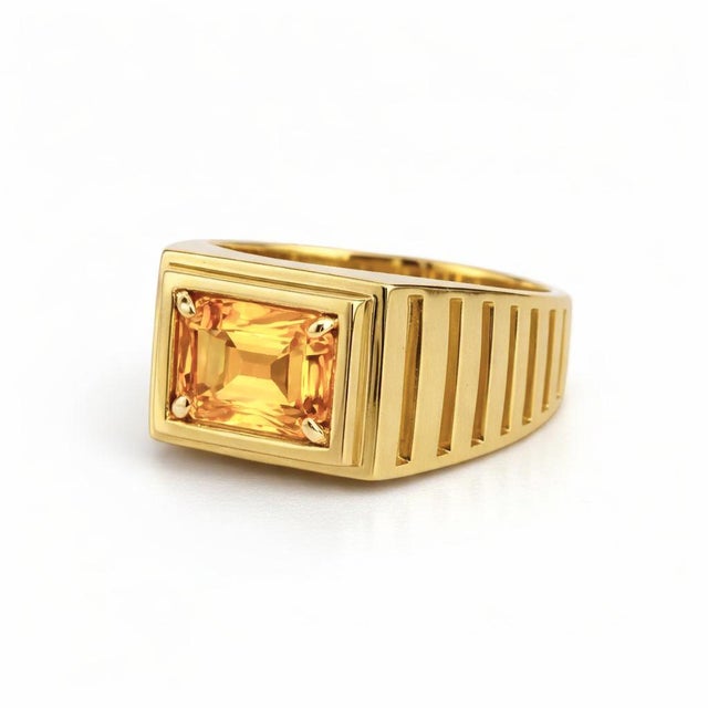Modern Art Deco Signet Ring for Men With Citrine, Silver, Gold, Size 10 For Sale - Image 3 of 5