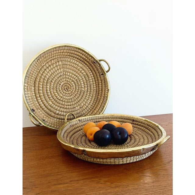 Mid-Century Italian Rattan and Brass Baskets, 1970s, Set of 2 For Sale - Image 10 of 18