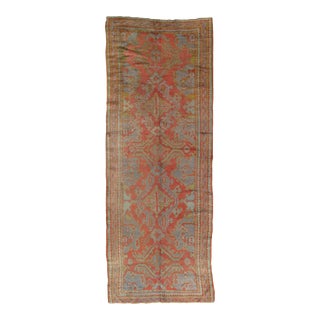 Oushak Carpet, Oriental Rug, Handmade Rug Coral, Light Blue, Saffron and Green For Sale