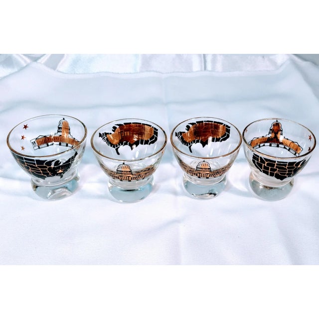 Metal Vintage Barware Capital Map Lowball Glasses - Set of 4 For Sale - Image 7 of 8