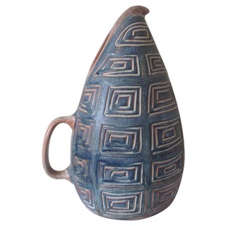 Puerto Rican Pottery Mid-Century Blue Pitcher For Sale