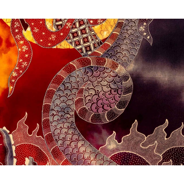 Late 20th Century Wiji Hartono Kabul Flaming Dragon Batik Painting For Sale - Image 5 of 11