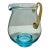Vintage Mid-Century Modern Scandinavian Blue & Amber Hand Blown Glass Pitcher 8" For Sale