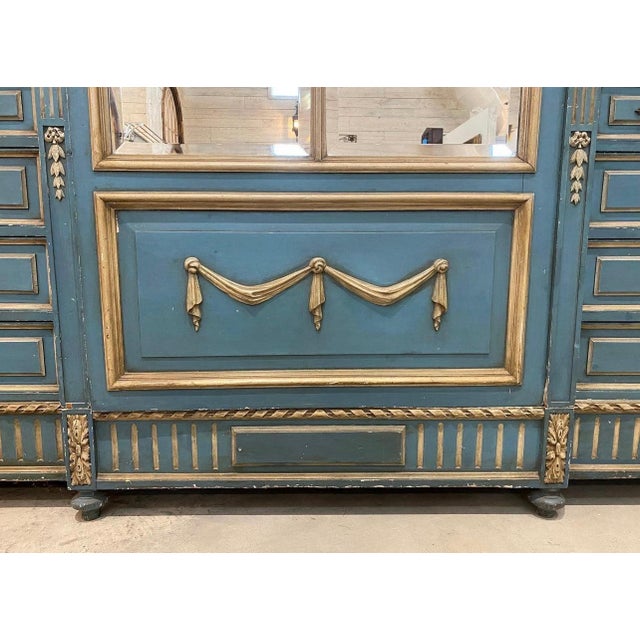 19th Century Oversized French Blue Mirrored Armoire With Shelves and Drawers Circa 1860s For Sale - Image 5 of 12