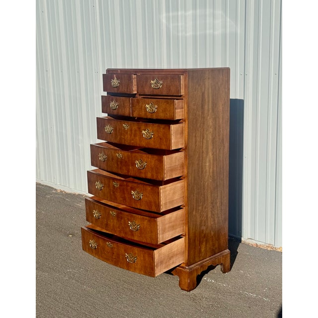 Wood Henredon Georgian Bow-Front Mahogany Highboy Chest For Sale - Image 7 of 9