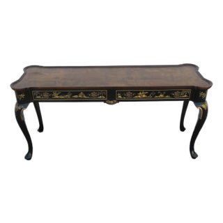Hekman Black Lacquer Chinoiserie Walnut Burl Console Hall Sofa Table 6120 For Sale