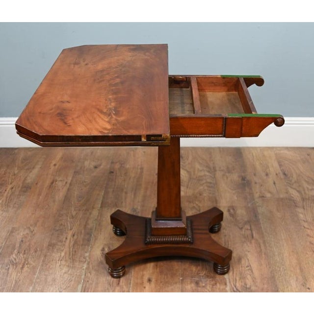 Green William IV Card Table in Mahogany, 1840 For Sale - Image 8 of 10