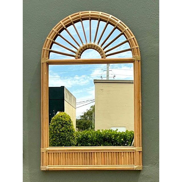 Vintage Boho Arched Rattan Mirror For Sale - Image 11 of 12
