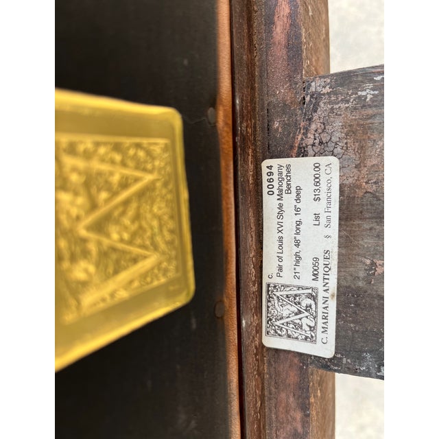 C. Mariani Louis XVI Reproduction Mahogany, Antiqued Leather Bench This bench is part of the C. Mariani La Collezione...