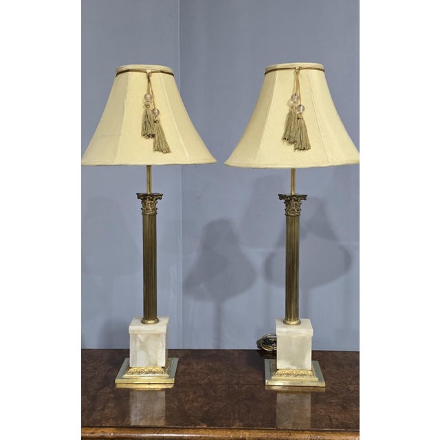 Gold Brass Corinthian Column Table Lamps, 1920, Set of 2 For Sale - Image 8 of 8