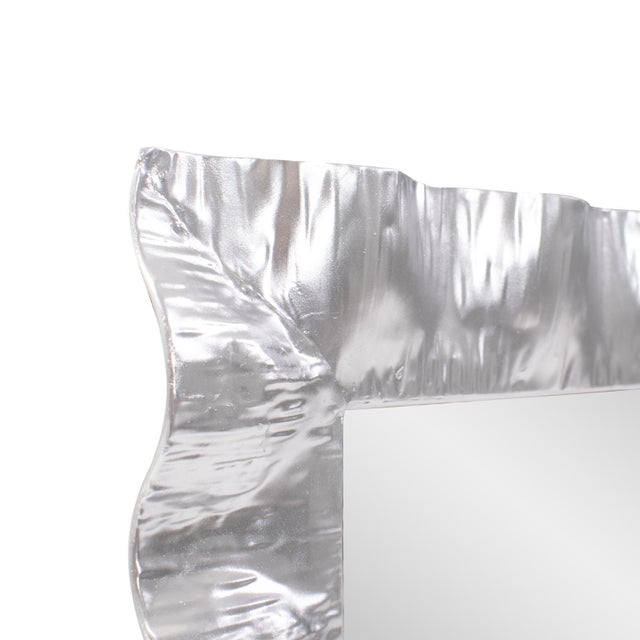 Metal La Bailadora Bright Silver Ruffled Metal Dressing Mirror For Sale - Image 7 of 11