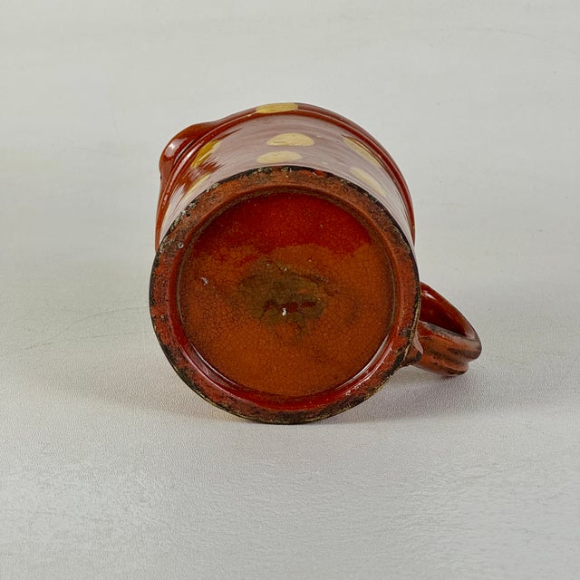 Antique 19th Century French Hand Painted Polkadot Pitcher in Caramel Brown, 4" H For Sale - Image 9 of 9