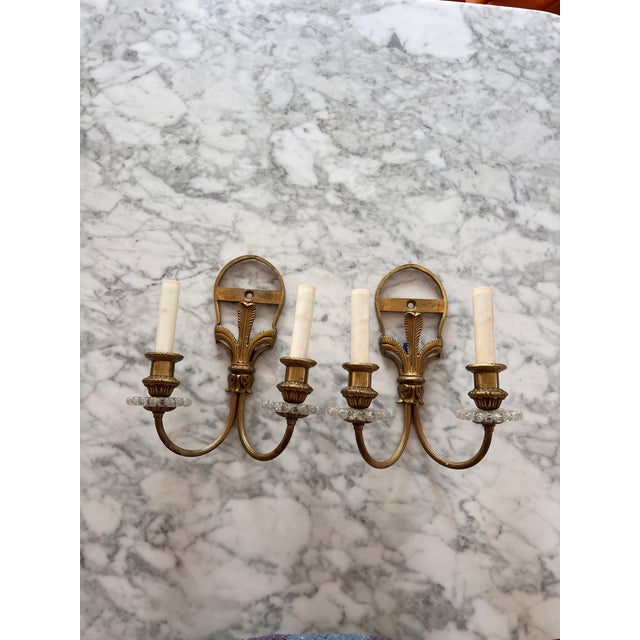Antique Louis XIV Style Brass Bronze Two-Arm Wall Sconces Pair of Two For Sale - Image 14 of 15
